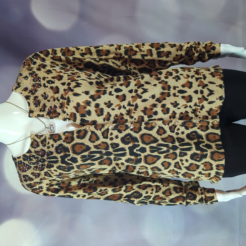 The Quacker Factory M Leopard Print Cardigan Swea… - image 1
